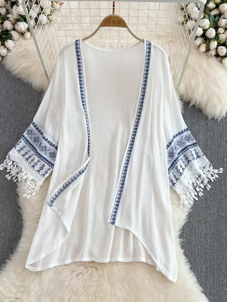 Embroidery Zig Zag Stitch - Summer Bohemian Ethnic Style Shawl Top