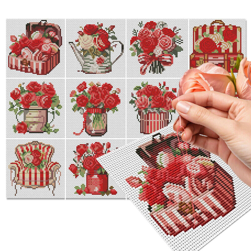 Embroidery Rose Stitch - 12Pcs Rose Cross Stitch 11Ct Printed