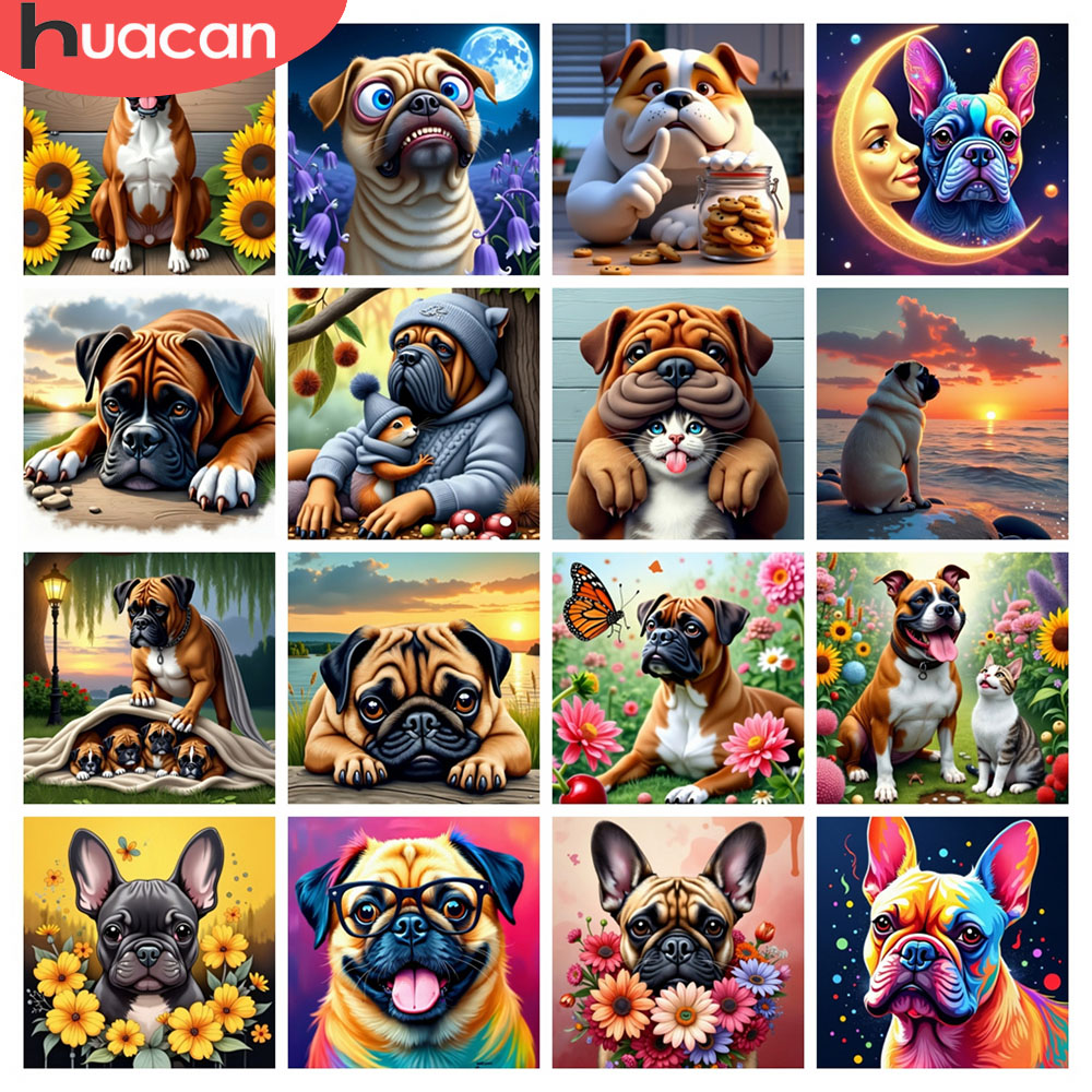 Embroidery Daisy - HUACAN Diamond Painting Dog Animal Flower