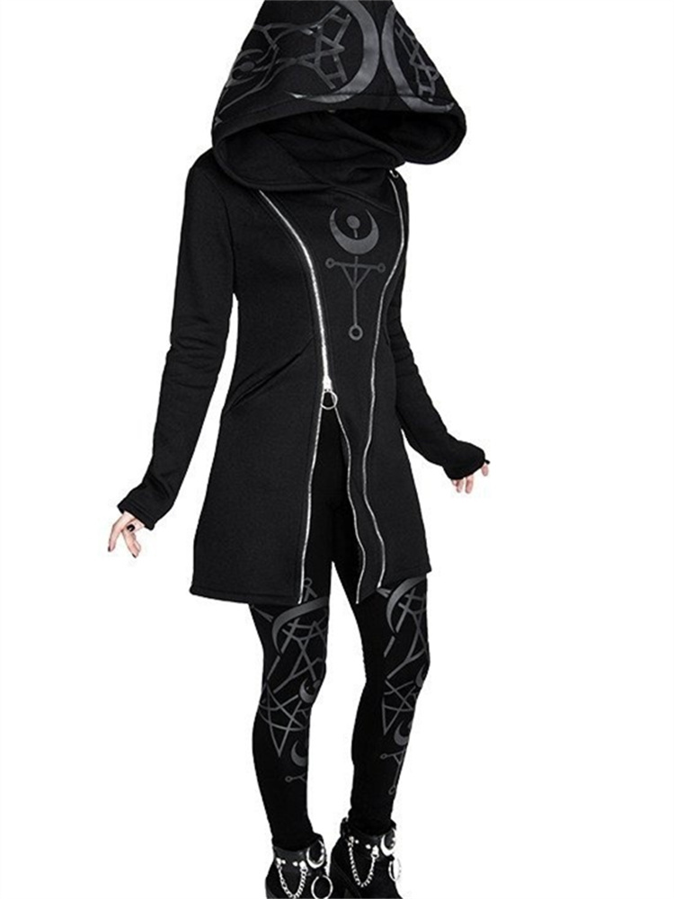 Embroidery Zip Up Hoodie - Gothic Punk In Dài Đầu Bông
