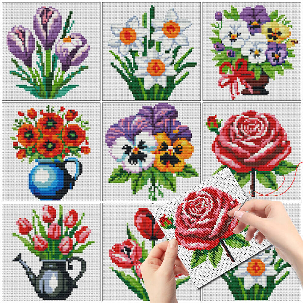 Embroidery Rose Stitch - Evershine 8pcs Mini Flower Cross Stitch