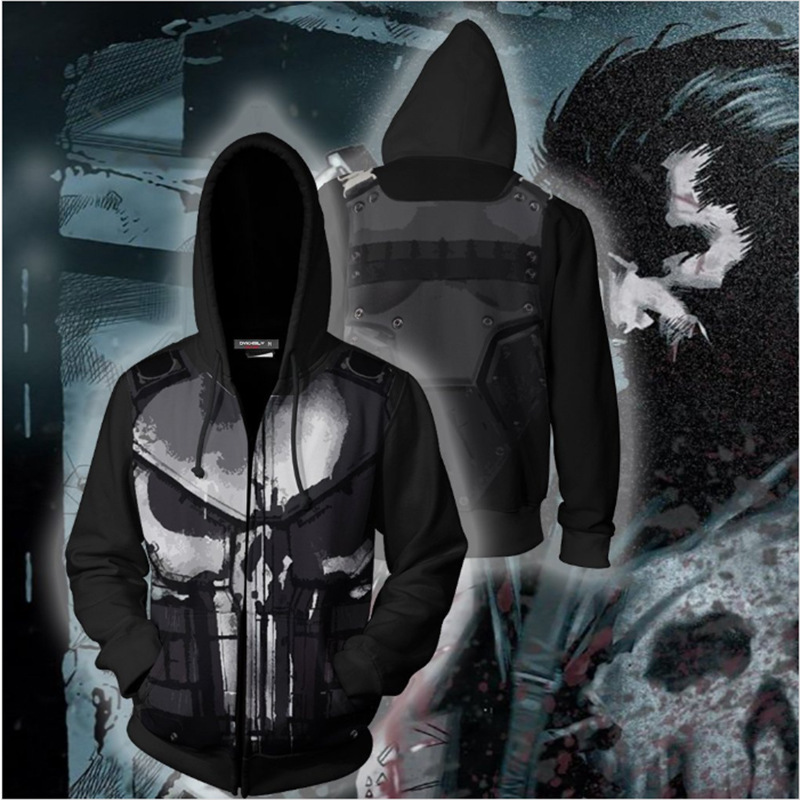 Embroidery Zip Up Hoodie - 3D Printed Punisher Zip-up Hoodie, AliExpress