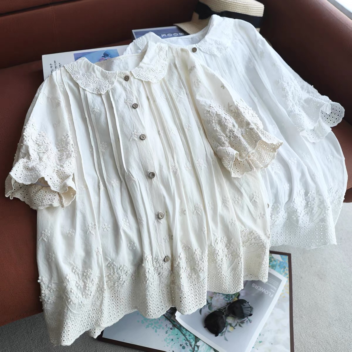 Embroidery Eyelet - 2026 Women Lace Peter Pan Collar