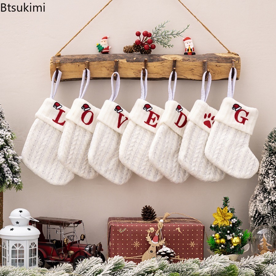 Embroidery Xmas Tree - Christmas Letter Embroidery Knitted Socks Christmas