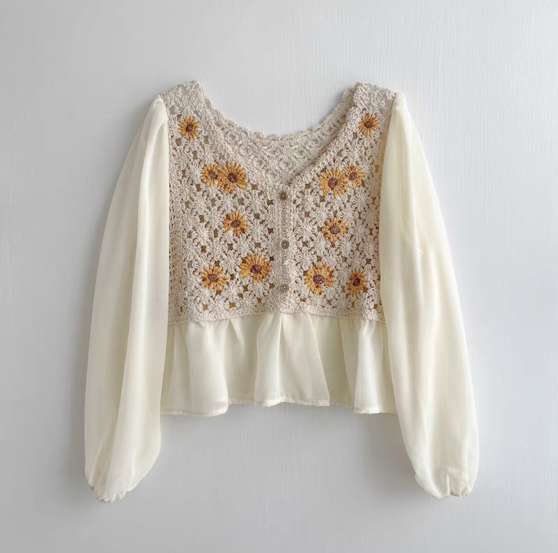 Crochet Top Chiffon Flower Emb - đánh giá và giá Embroidery Daisy