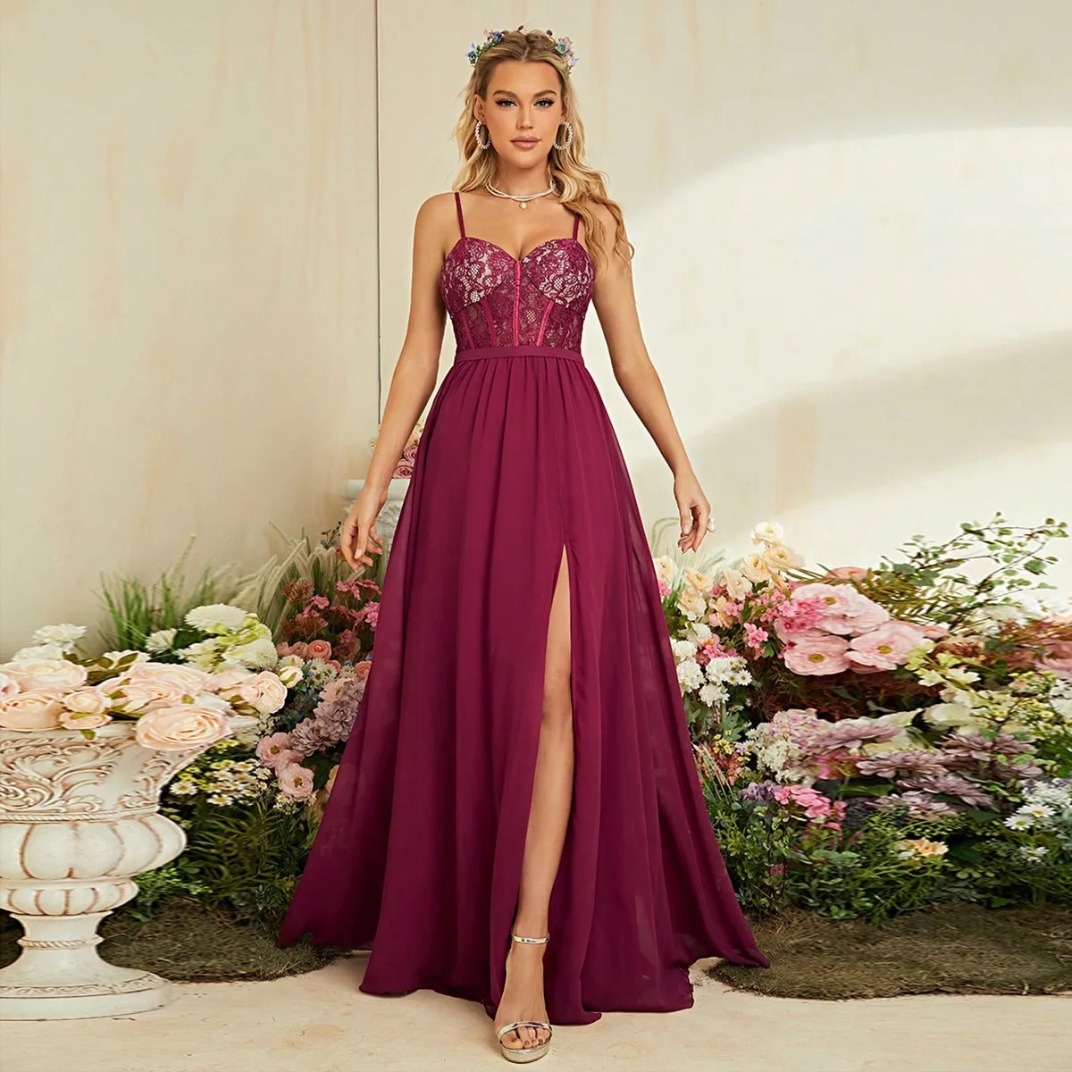 Solid color thin strap long ev - đánh giá và giá Embroidery Online Design