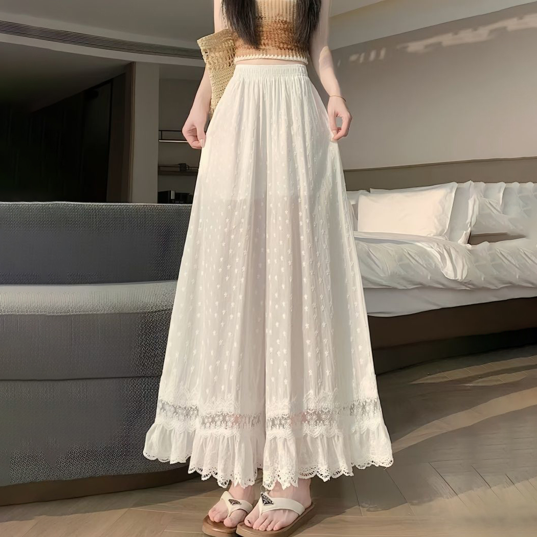 Women White Elastic High Waist - đánh giá và giá Embroidery Eyelet