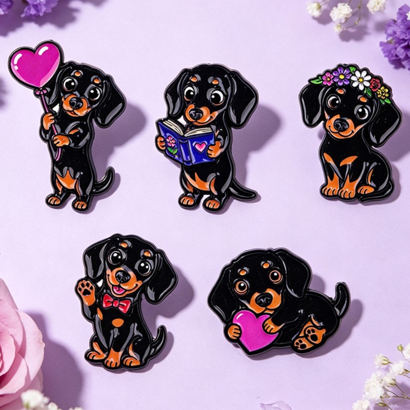 5pcs Cute Dachshund Enamel Pin - đánh giá và giá Embroidery Textile