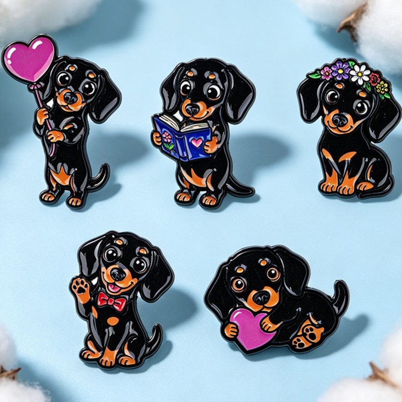 5pcs Cute Dachshund Enamel Pin - đánh giá và giá Embroidery Textile