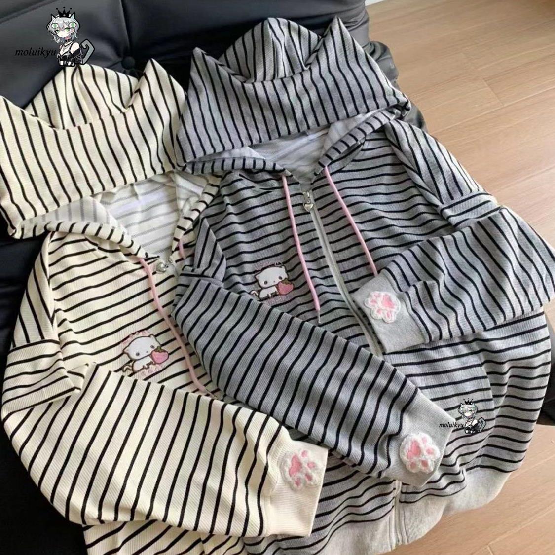 Y2K Women Striped Zip Up Jacke - đánh giá và giá Embroidery Zip Up Hoodie