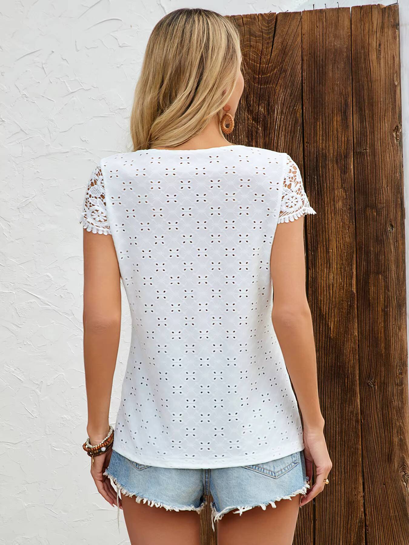 Women's T-Shirt Spring Summer  - đánh giá và giá Embroidery Eyelet