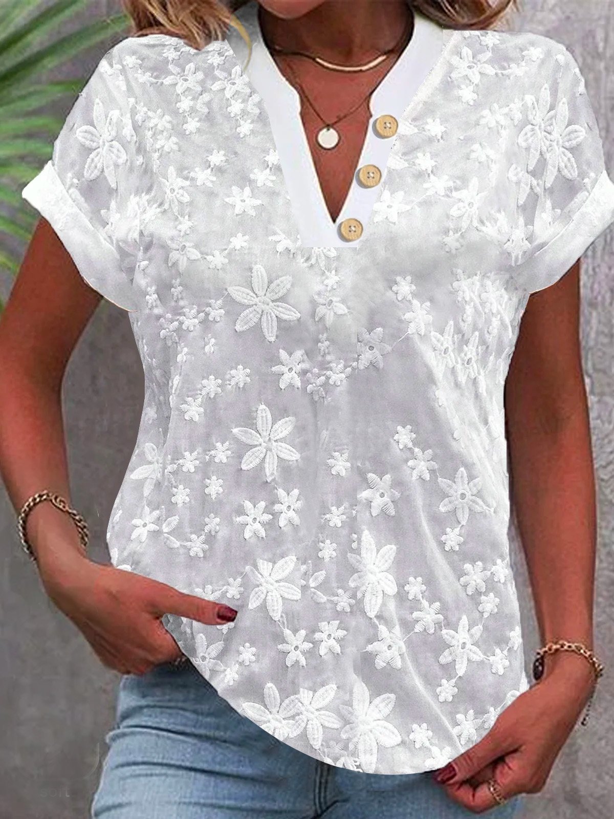 Cropped Shirt White Lace Blous - đánh giá và giá Embroidery Eyelet