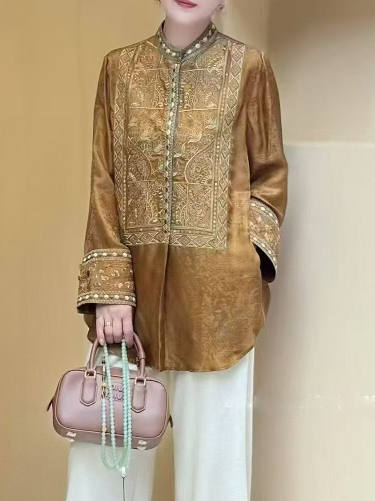 Summer Silk+Rayon Fabric New C - đánh giá và giá Embroidery Men Shirt