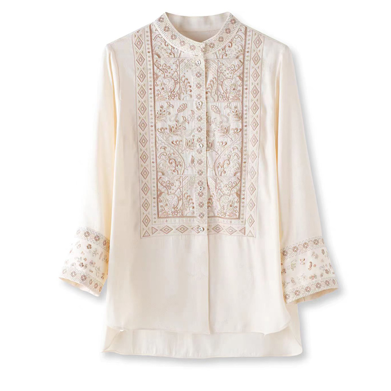 Summer Silk+Rayon Fabric New C - đánh giá và giá Embroidery Men Shirt