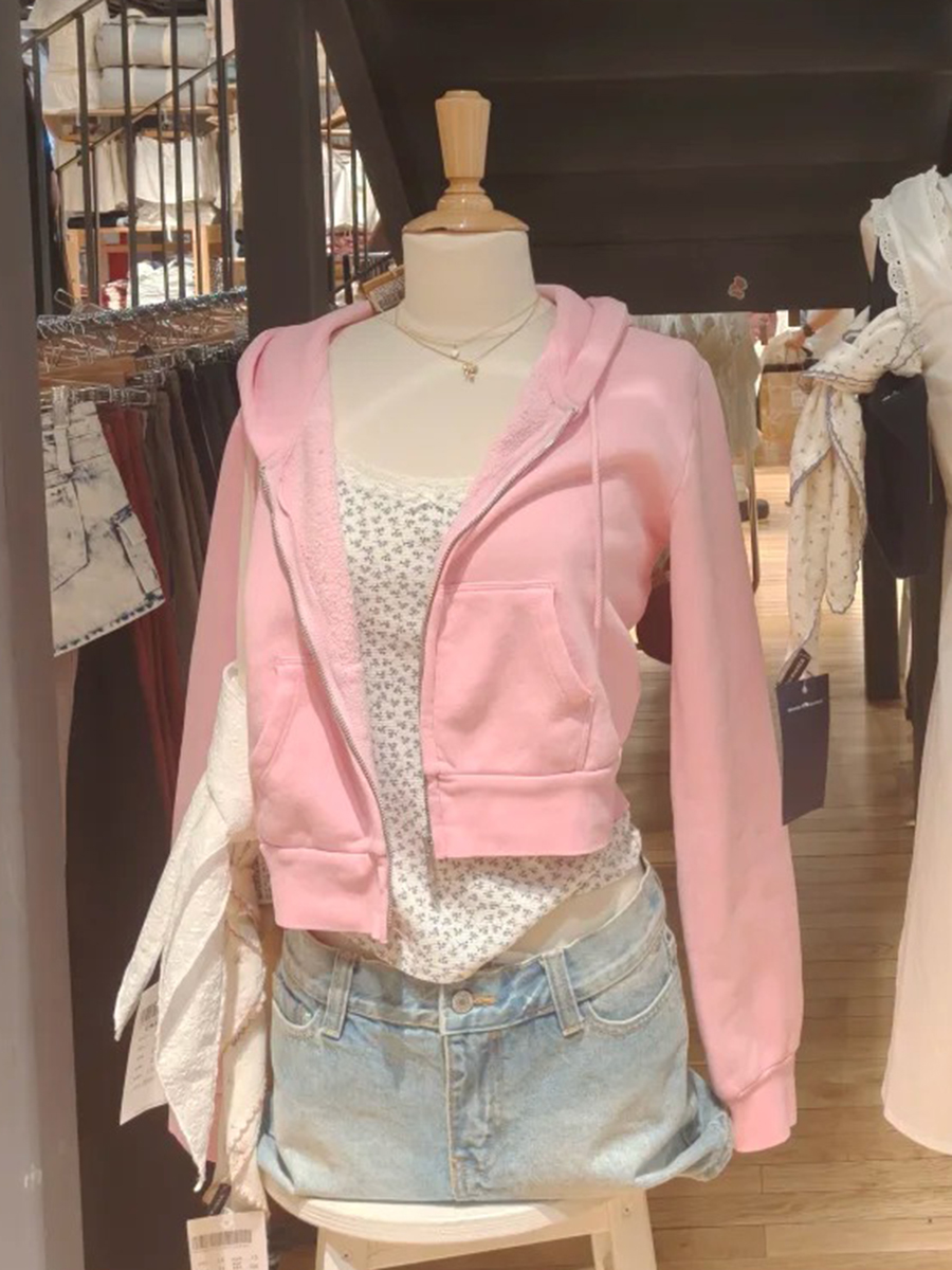 New Pink Zip-up Hoodie Woman A - đánh giá và giá Embroidery Zip Up Hoodie