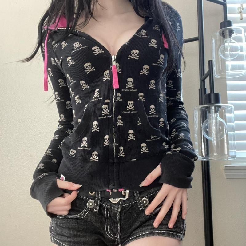 Gothic Skeleton Print Cardigan - đánh giá và giá Embroidery Zip Up Hoodie