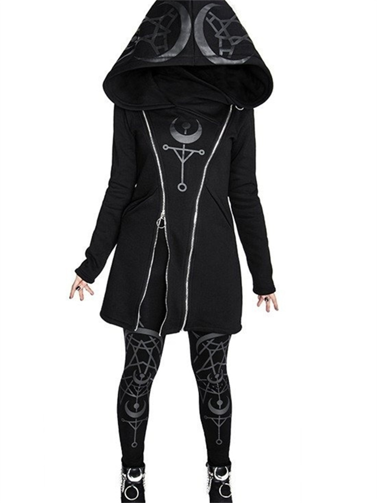Gothic Punk In Dài Đầu Bông Ta - đánh giá và giá Embroidery Zip Up Hoodie