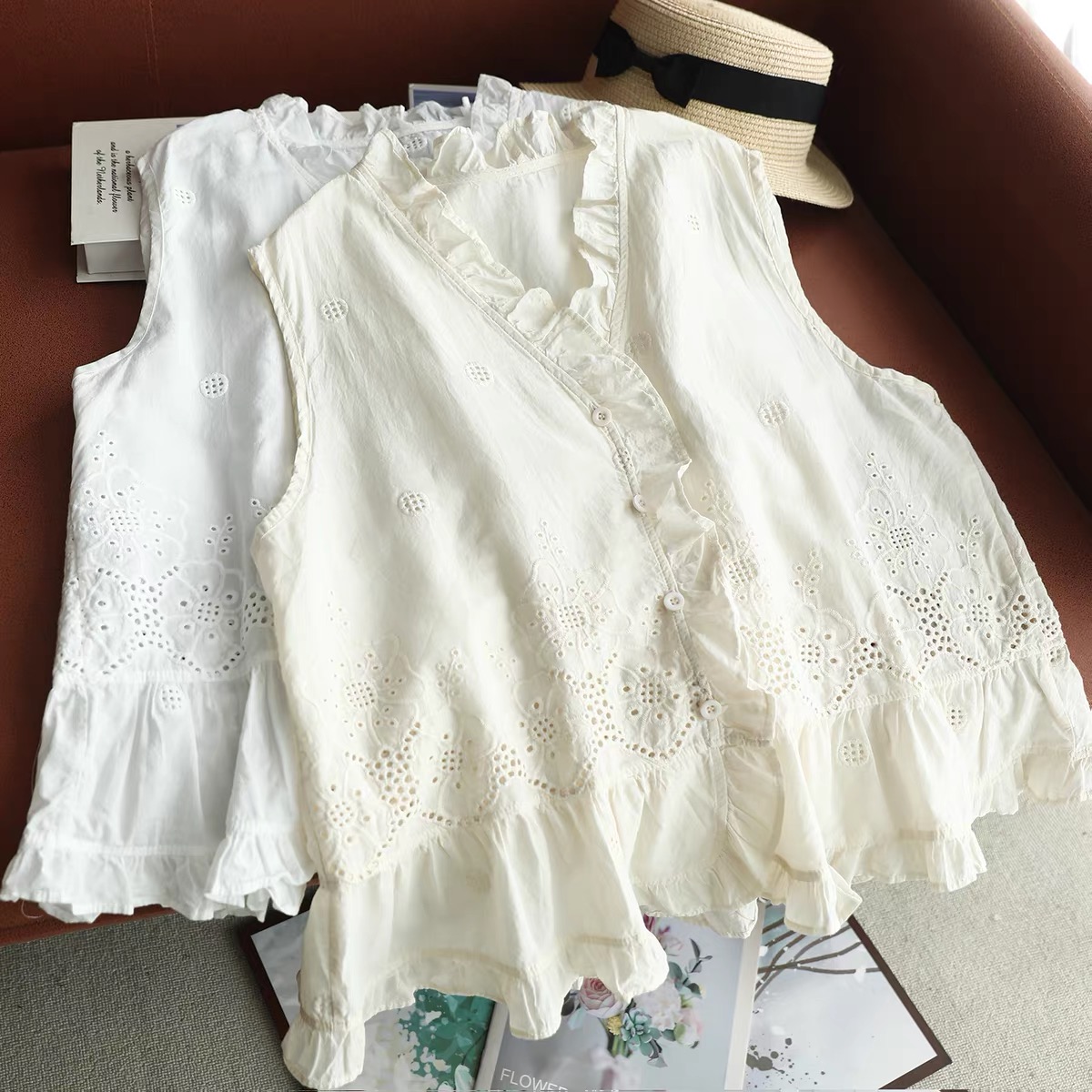 Women Sleeveless Vest Top Ruff - đánh giá và giá Embroidery Eyelet