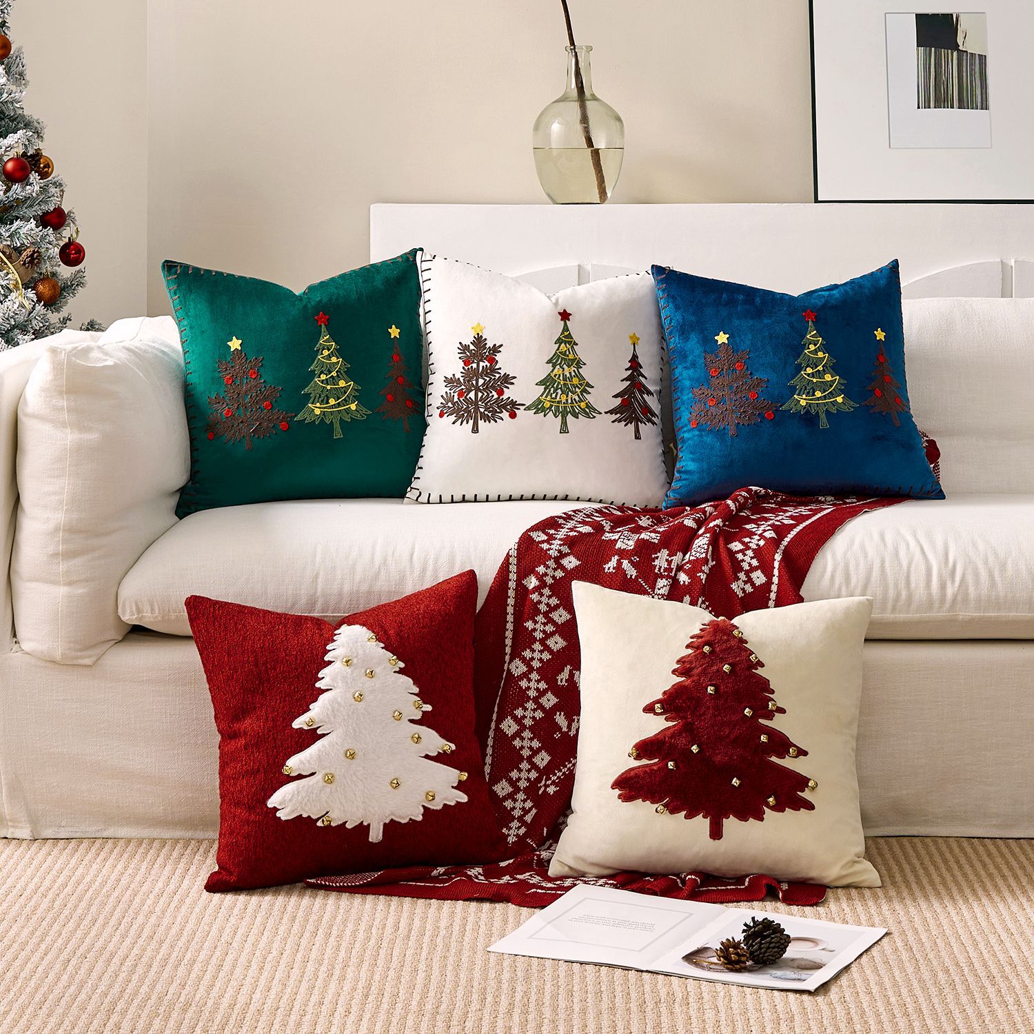 1pc Embroidery Cushion Cover C - đánh giá và giá Embroidery Xmas Tree