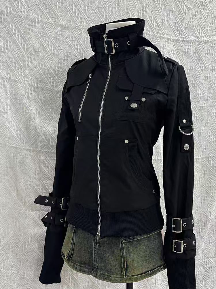 Y2K Gothic Black Slim Double Z - đánh giá và giá Embroidery Zip Up Hoodie